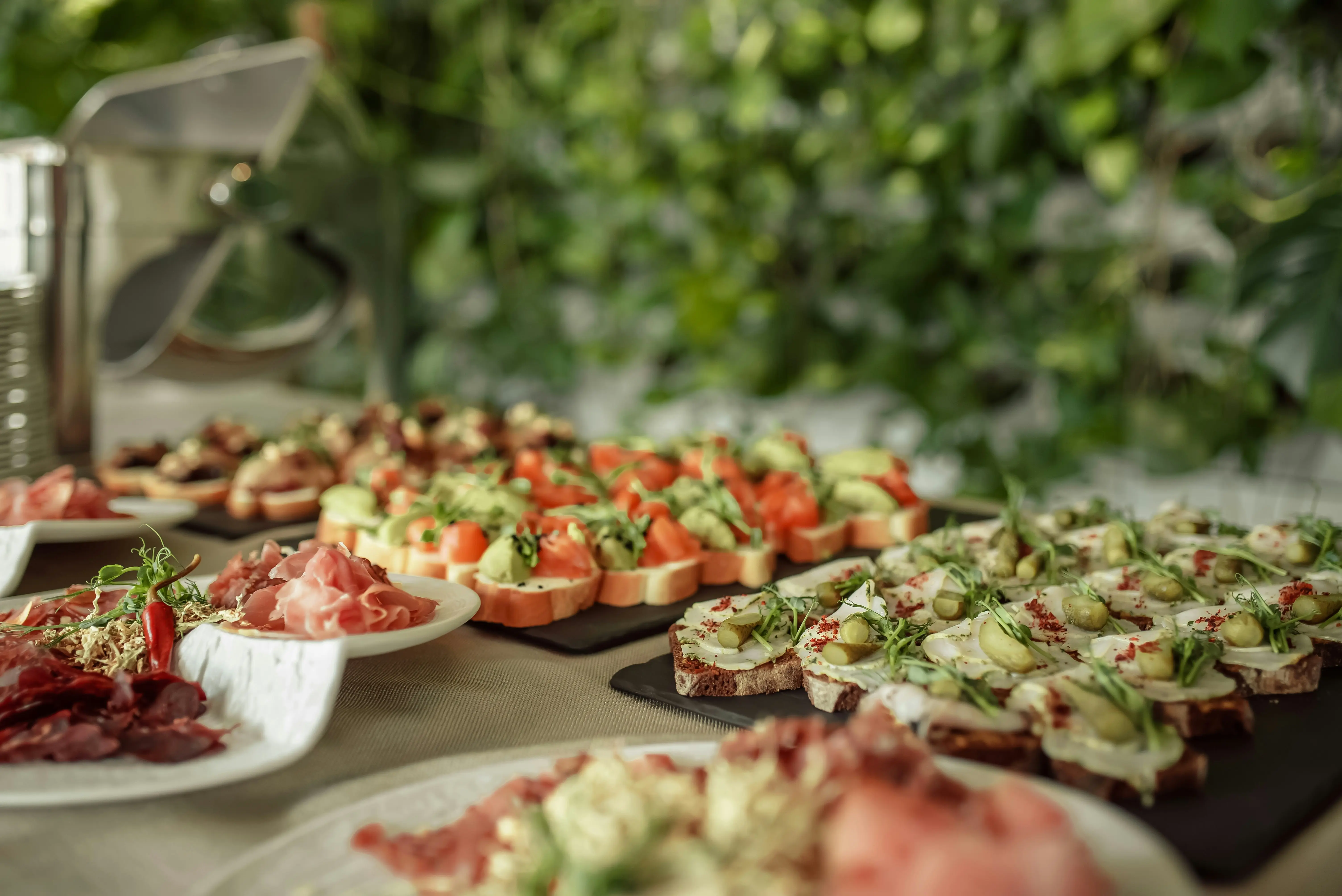 a buffet setup for a corporate event